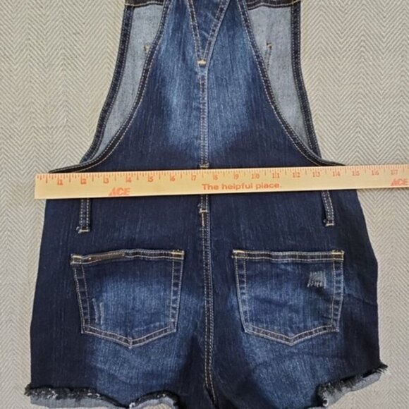 Jordache Denim Overalls Juniors Size S Shortalls Y2K 90's Distressed Blue Cuffs - Picture 3 of 9